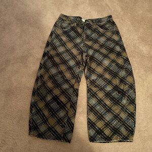 Free People Plaid Wide-Leg Barrel Pants